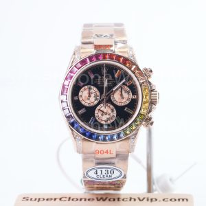 Rolex-116595RBOW-Daytona-Rainbow-Dial-Moissanite-Bezel-Everose-Gold-4130-40mm Replica Watches - 1-214-scaled