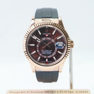 Rolex-Sky-Dweller-Coffee-Dial-Rose-Gold-Case-Rubber-Strap-42mm Replica Watches - 1-252-scaled