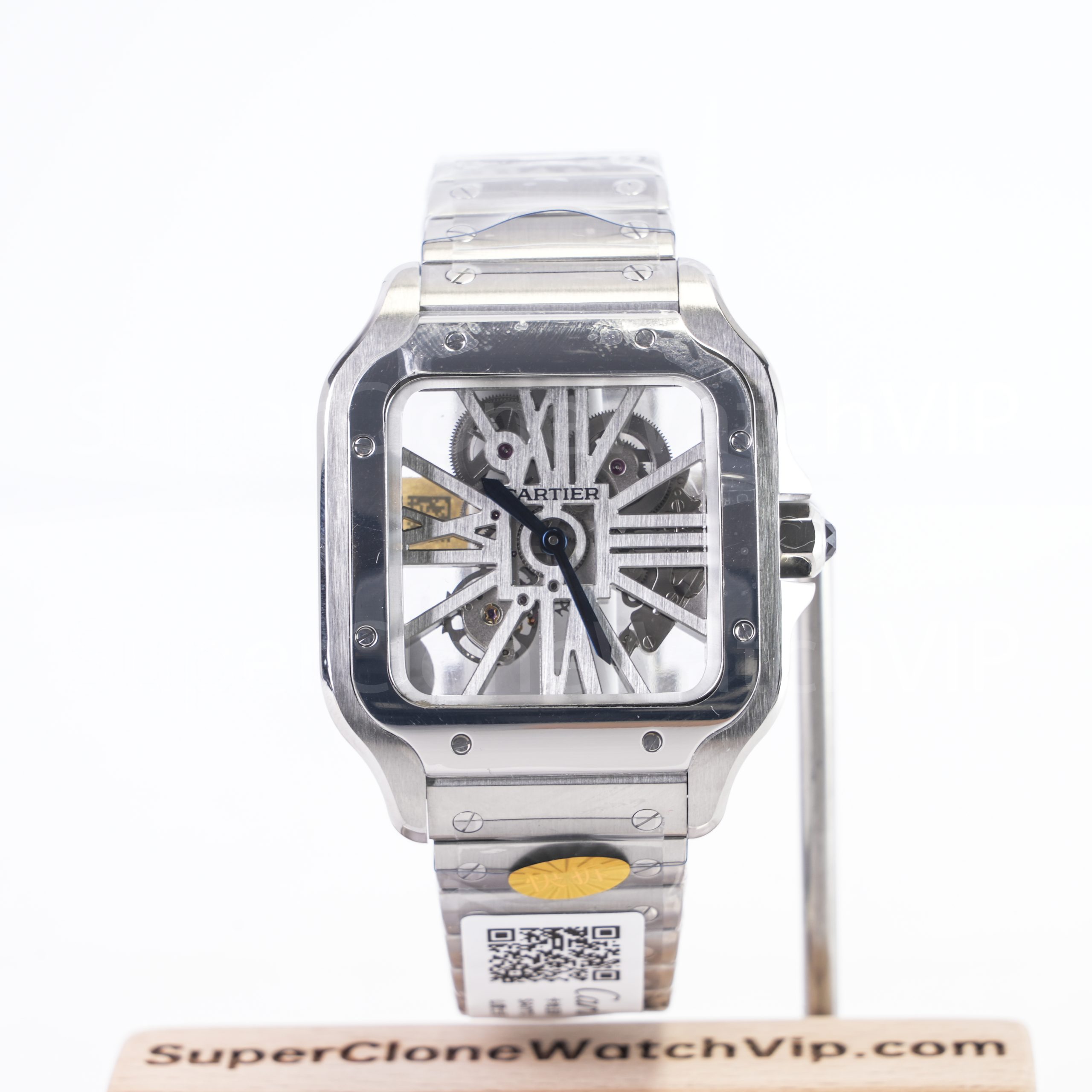 Cartier Santos Skeleton replica watch for QC photo and visible movement comparison