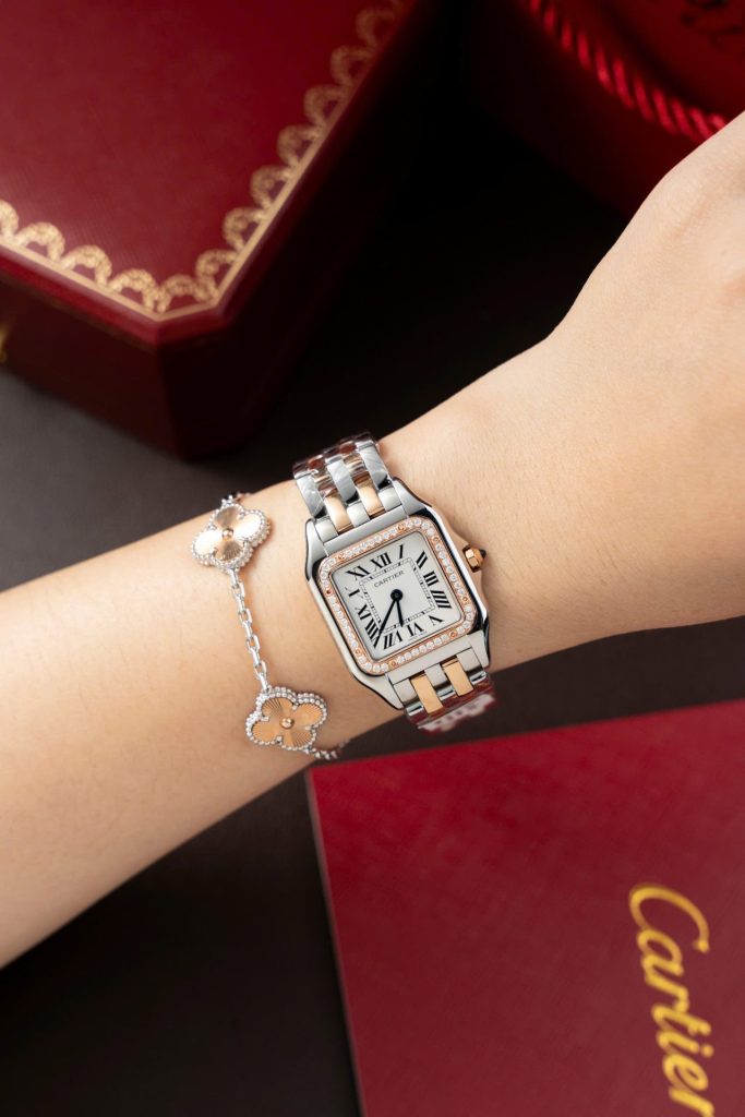 Cartier-Panthere-WSPN007-White-Dial-Two-Tone-Rose-Gold-Zircon-27x37mm Replica Watches - 1-92