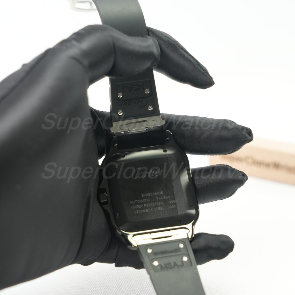 Cartier-Santos-WSSA0037-Black-Dial-Black-Bezel-Rubber-Strap-39.8mm Replica Watches - 10-158-scaled