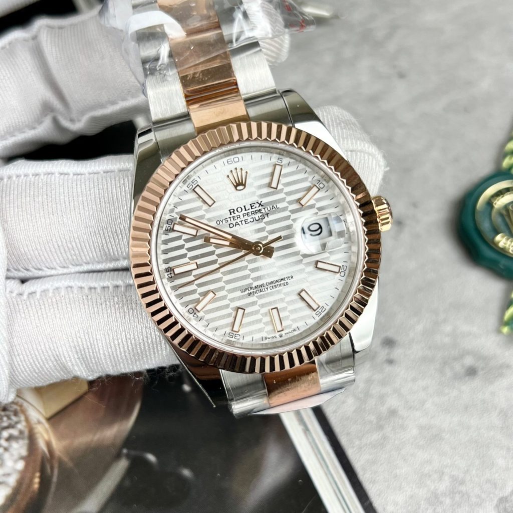 Rolex-Datejust-126331-White-Wave-Dial-Roman-Rose-Gold-Steel-41mm Super Clone Watches - 2-191