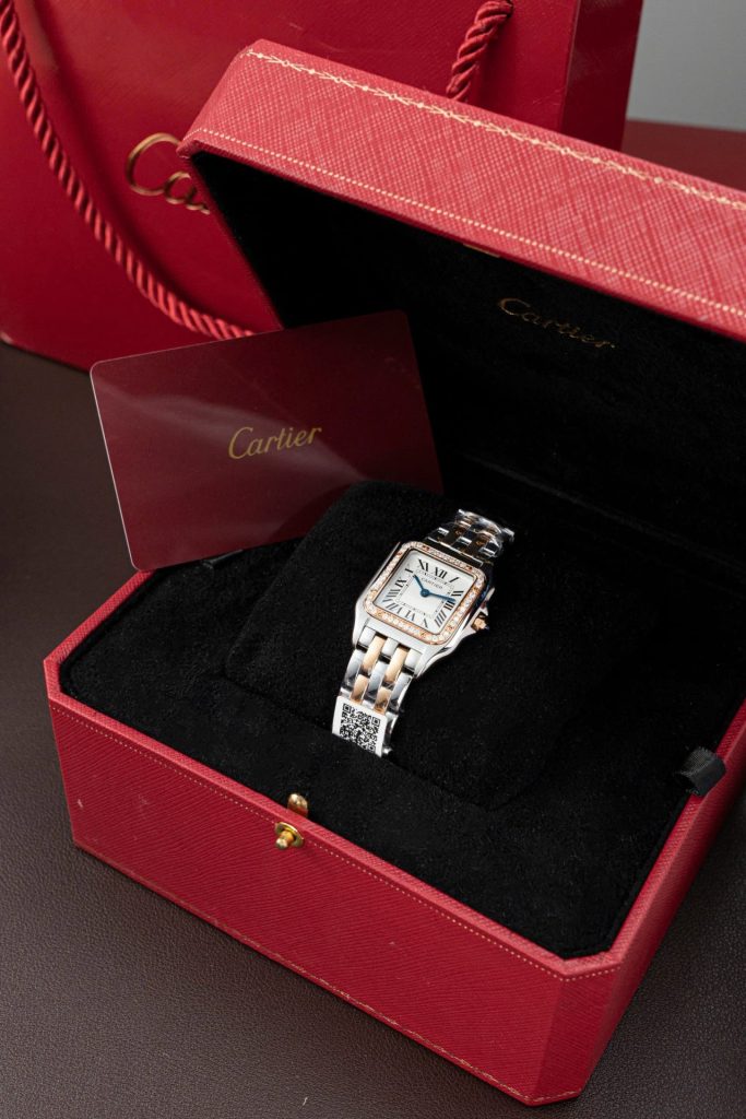 Cartier-Panthere-WSPN007-White-Dial-Two-Tone-Rose-Gold-Zircon-27x37mm Replica Watches - 3-164