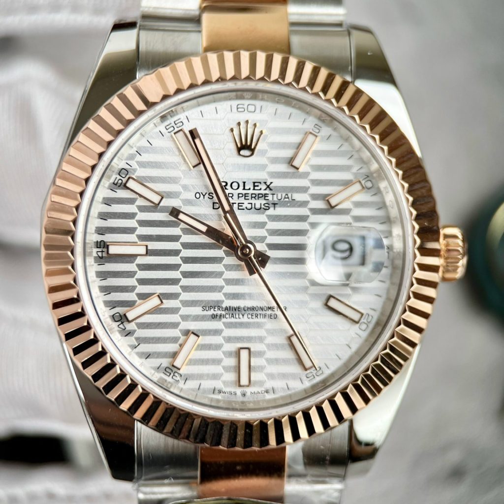 Rolex-Datejust-126331-White-Wave-Dial-Roman-Rose-Gold-Steel-41mm Super Clone Watches - 3-193