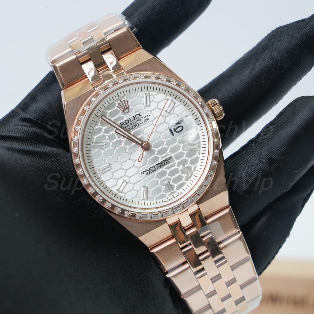 Rolex-Land-Dweller-127335-White-Dial-Rose-Gold-Diamond-Bezel-Diamond-Markers-40mm Super Clone Watches - 3-341-scaled
