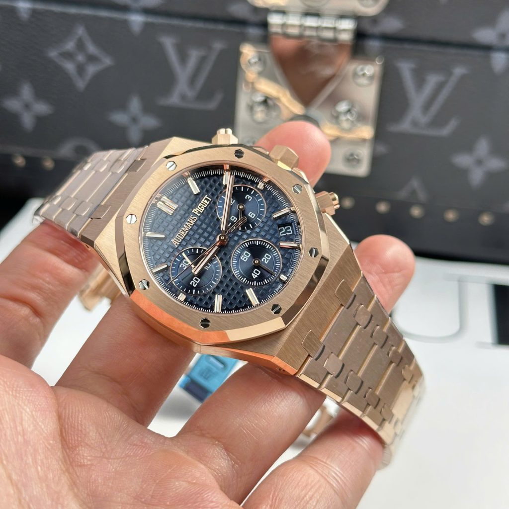 Audemars Piguet Royal Oak Chronograph 26240OR Rose Gold Blue Dial 41mm Replica Watches - 3-38