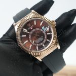 Rolex-Sky-Dweller-Coffee-Dial-Rose-Gold-Case-Rubber-Strap-42mm Replica Watches - 3-415-scaled