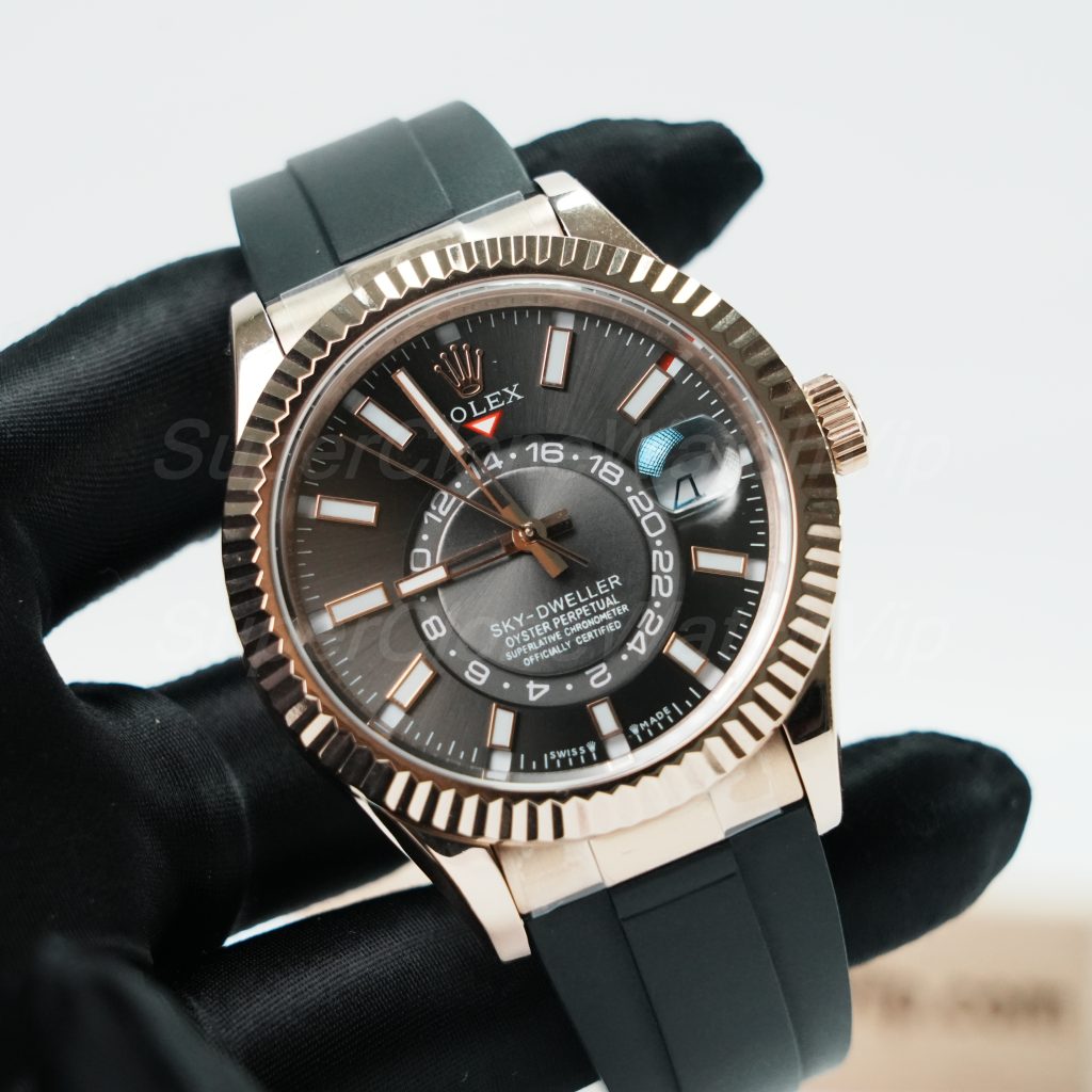 Rolex-Sky-Dweller-Dark-Rhodium-Dial-Rose-Gold-Case-Rubber-Strap-42mm Replica Watches - 3-416-scaled