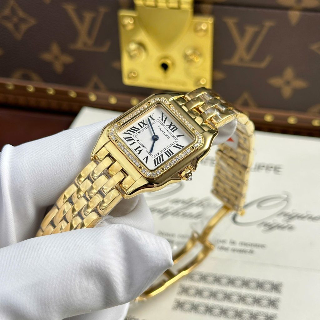 Cartier-Panthere-WJPN0085-White-Dial-Gold-Zircon-Bezel-27x36mm Replica Watches - 4-159
