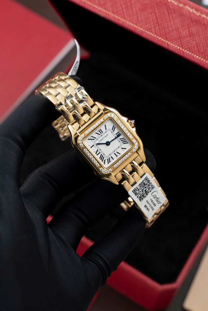 Cartier-Panthere-WJPN0015-White-Dial-Gold-Zircon-Bezel-27x37mm Replica Watches - 4-166