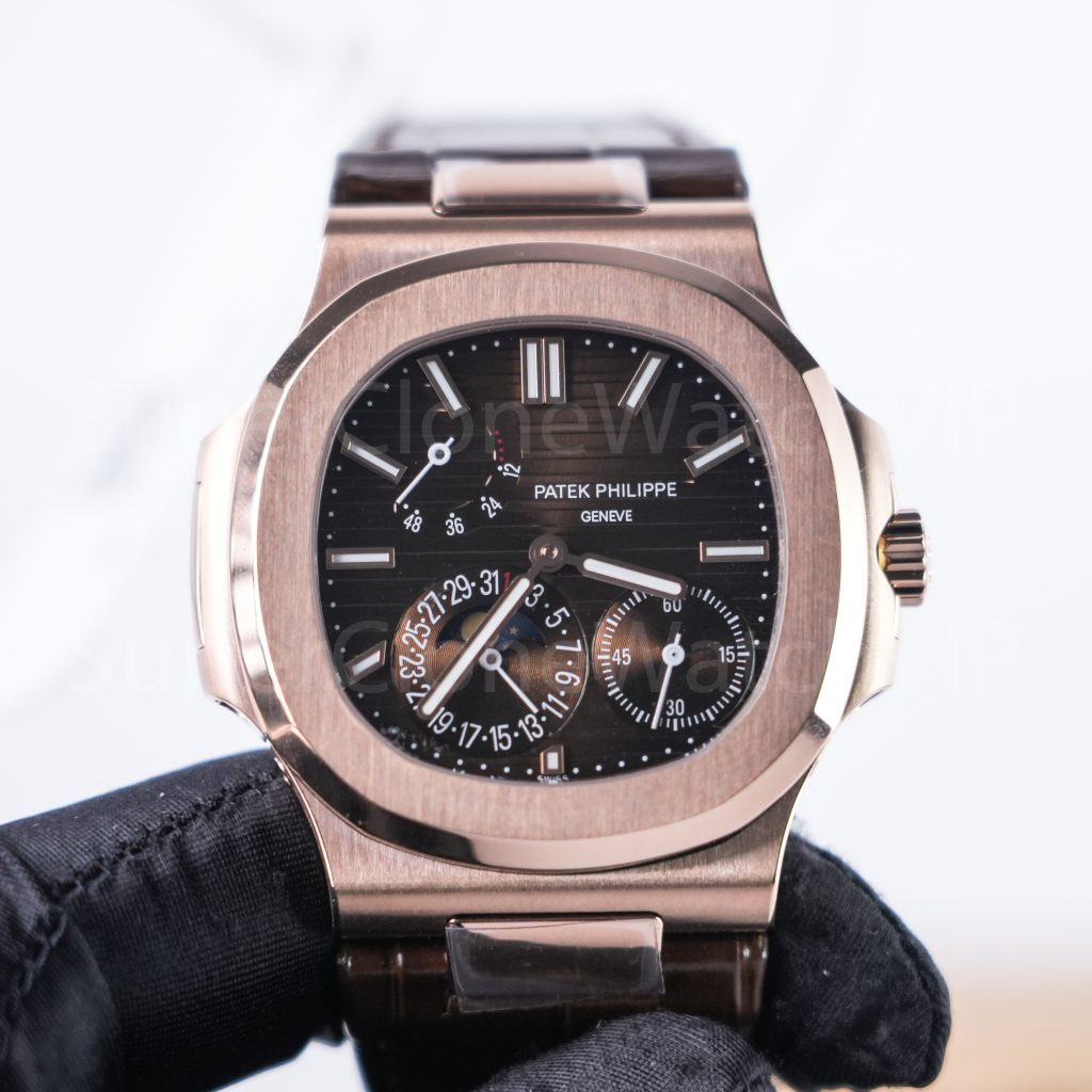 Patek-Philippe-Nautilus-5712R-Brown-Dial-Rose-Gold-Leather-Strap-40mm Replica Watches - 4-417-scaled