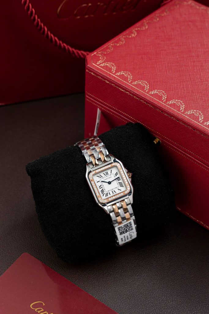 Cartier-Panthere-WSPN007-White-Dial-Two-Tone-Rose-Gold-Zircon-27x37mm Replica Watches - 5-159
