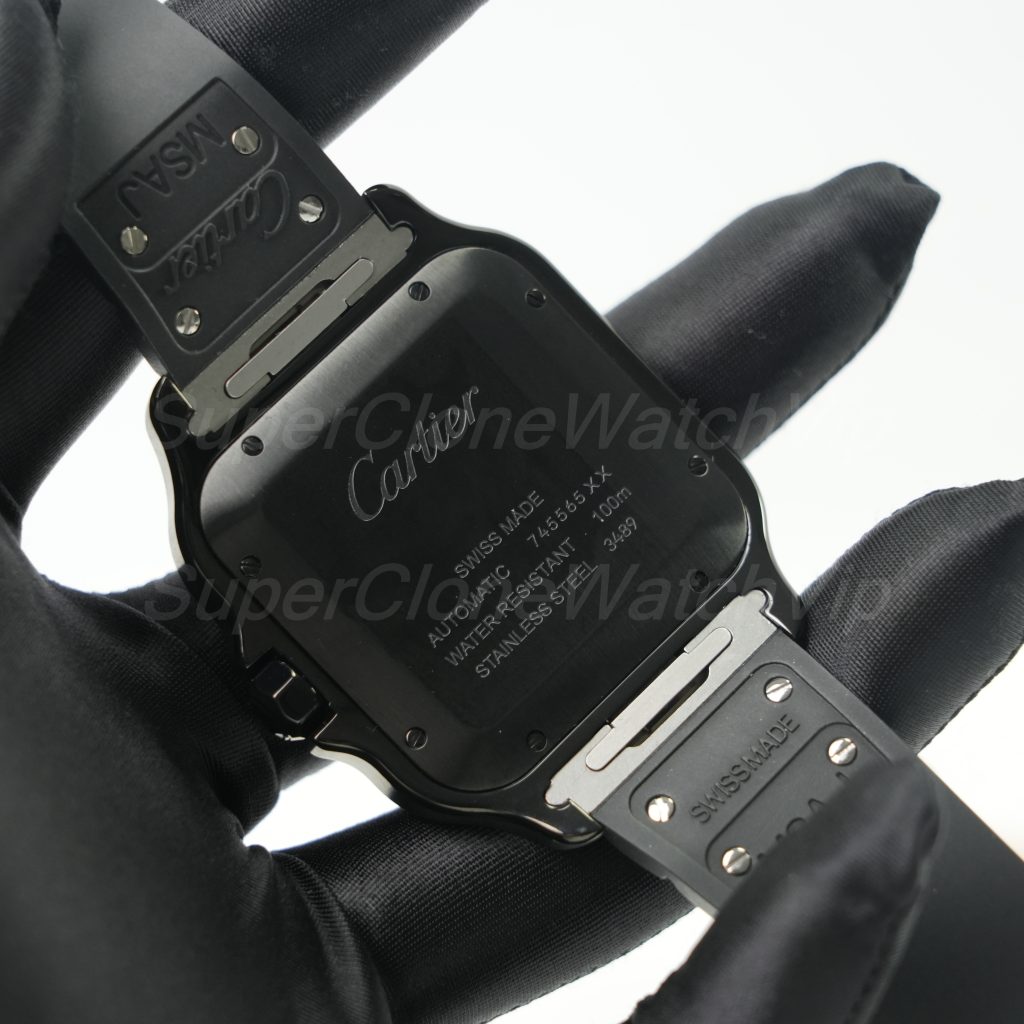 Cartier-Santos-WSSA0037-Black-Dial-Black-Bezel-Rubber-Strap-39.8mm Replica Watches - 7-347-scaled