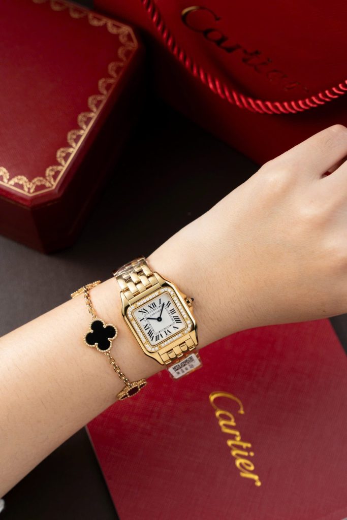 Cartier-Panthere-WJPN0015-White-Dial-Gold-Zircon-Bezel-27x37mm Replica Watches - 9-90