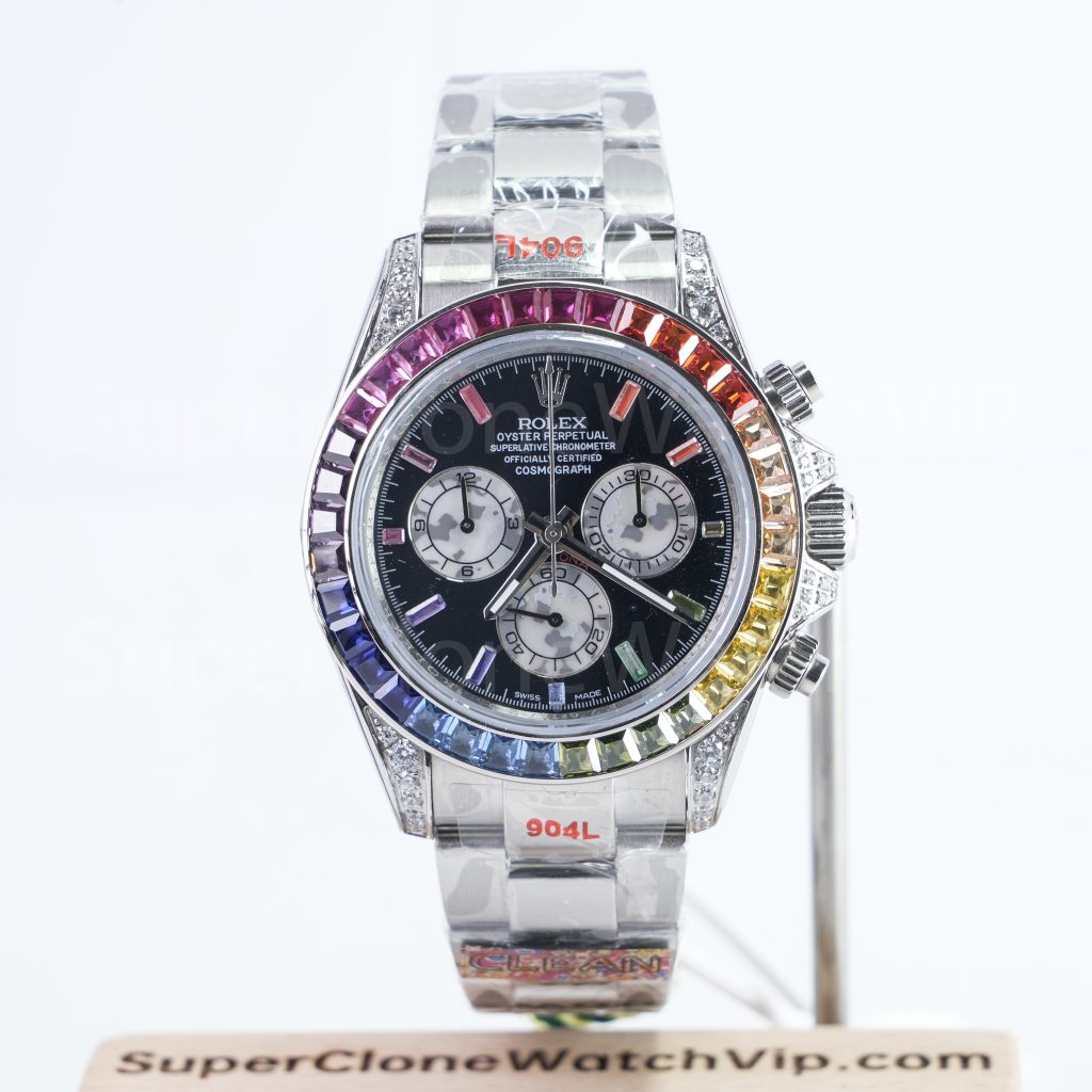 Rolex Daytona 116599RBOW Steel Black Dial Rainbow Bezel Oyster Bracelet 40mm Replica Watch - 1-115-scaled