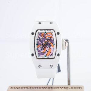 Richard Mille Bonbon RM 07-03 Steel(Ceramic-finish) Swirl Dial Steel Bezel White Rubber Strap 31mm Replica Watch - 1-163-scaled