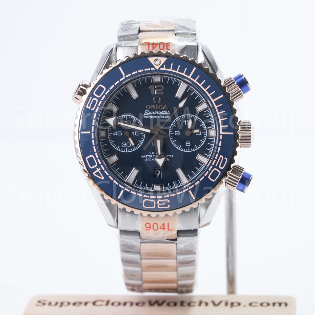 Omega Seamaster Planet Ocean 600M Chronograph Two-Tone Rose Gold Blue Dial Blue Ceramic Bezel Two-Tone Bracelet 45.5mm Replica Watches - 1-182-scaled