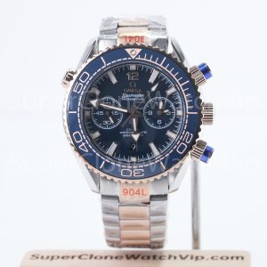 Omega Seamaster Planet Ocean 600M Chronograph Two-Tone Rose Gold Blue Dial Blue Ceramic Bezel Two-Tone Bracelet 45.5mm Replica Watches - 1-182-scaled