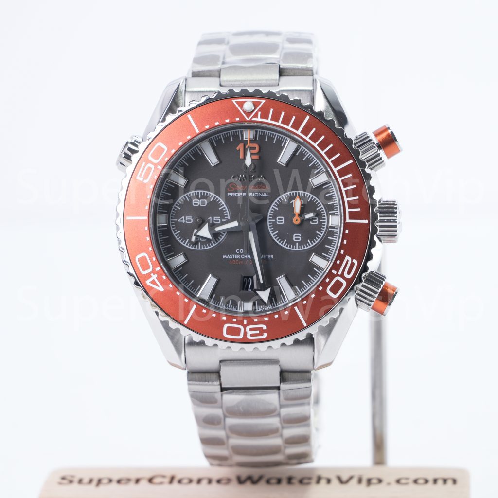 Omega Seamaster Planet Ocean 600M Chronograph Steel Model Grey Dial Orange Ceramic Bezel Steel Bracelet 45.5mm Replica Watches - 1-183-scaled
