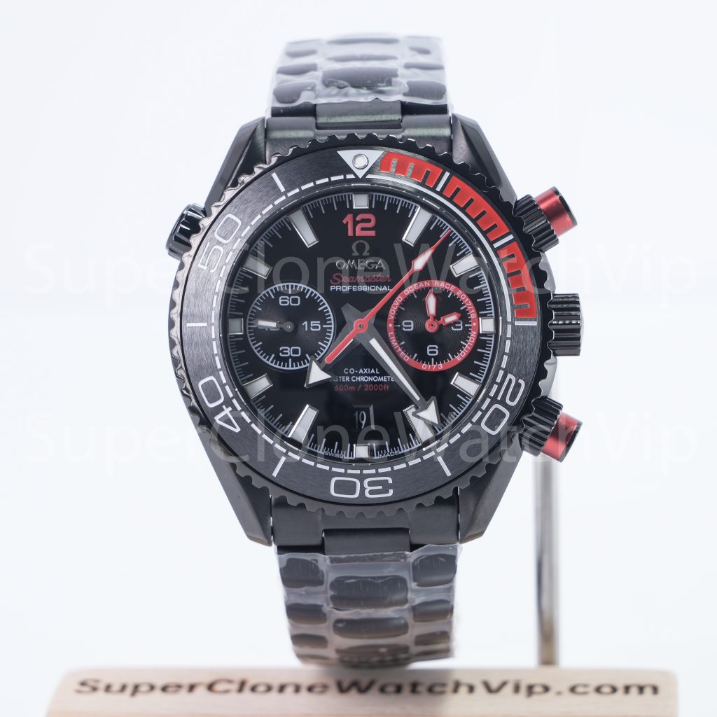 Omega Seamaster Planet Ocean 600M Chronograph "Deep Black" Volvo Ocean Race Limited Edition Black-Red Ceramic Bezel Black Steel Bracelet 45.5mm Replica Watches - 1-186-scaled