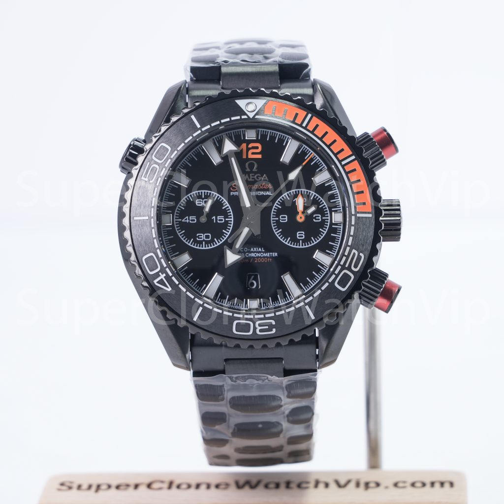 Omega Seamaster Planet Ocean 600M Chronograph "Deep Black" Black-Orange Ceramic Bezel Black Steel Bracelet 45.5mm Replica Watches - 1-187-scaled