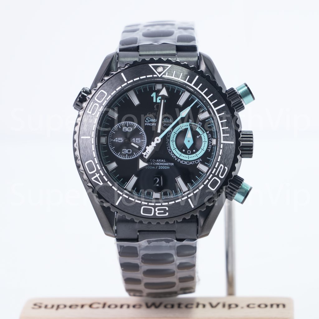 Omega Seamaster Planet Ocean 600M Chronograph "Deep Black" ETNZ Edition Black Ceramic Turquoise Accents Black Steel Bracelet 45.5mm Replica Watches - 1-189-scaled