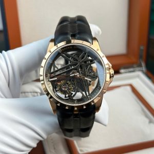 Roger Dubuis Excalibur RDDBEX0836 18K Rose Gold Skeleton Dial Rose Gold Bezel Black Rubber Strap 42mm Replica Watches - 1-194