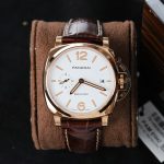 Panerai Luminor Due PAM01042 18K Rose Gold White Dial Smooth Bezel Brown Leather Strap 42mm Replica Watches - 1-196