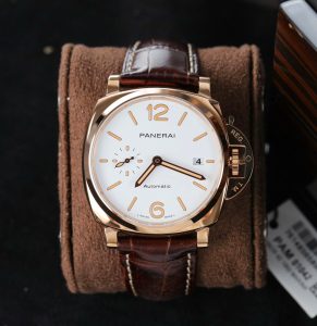 Panerai Luminor Due PAM01042 18K Rose Gold White Dial Smooth Bezel Brown Leather Strap 42mm Replica Watches - 1-196