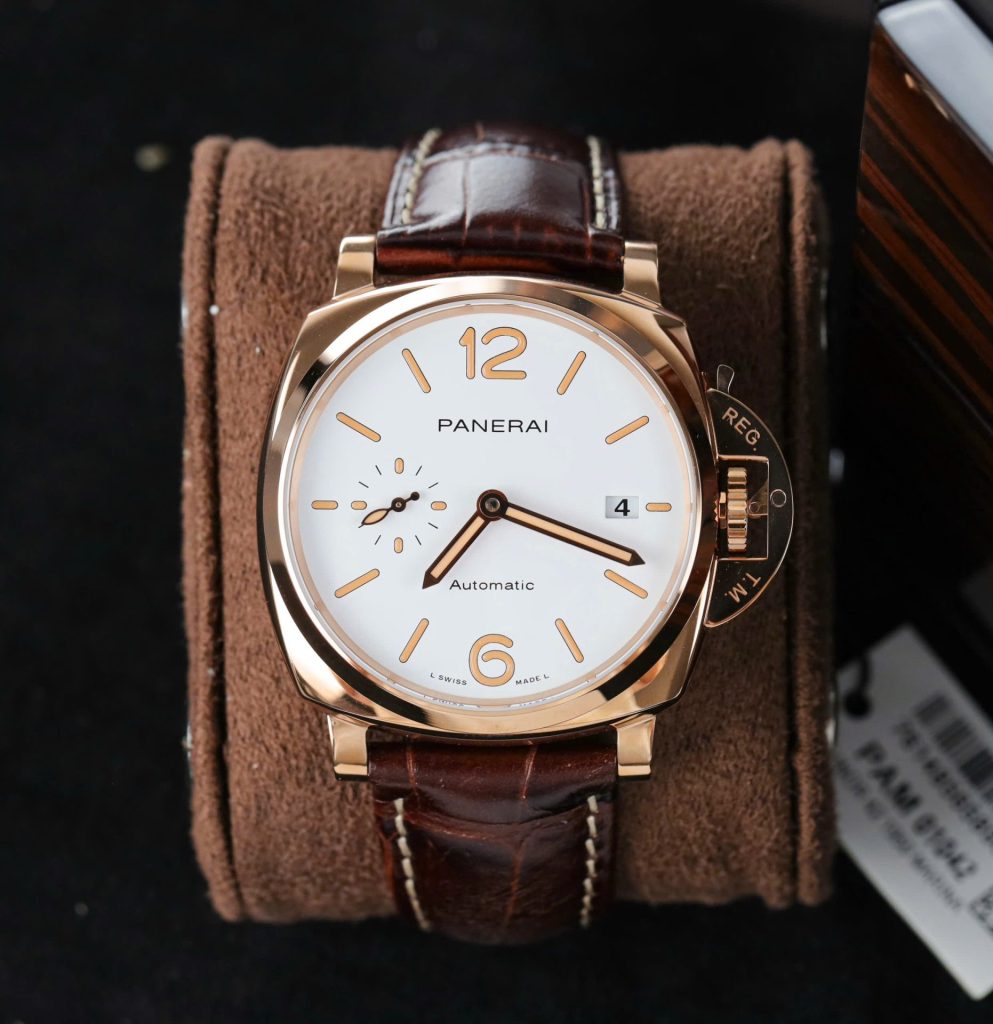 Panerai Luminor Due PAM01042 18K Rose Gold White Dial Smooth Bezel Brown Leather Strap 42mm Replica Watches - 1-196