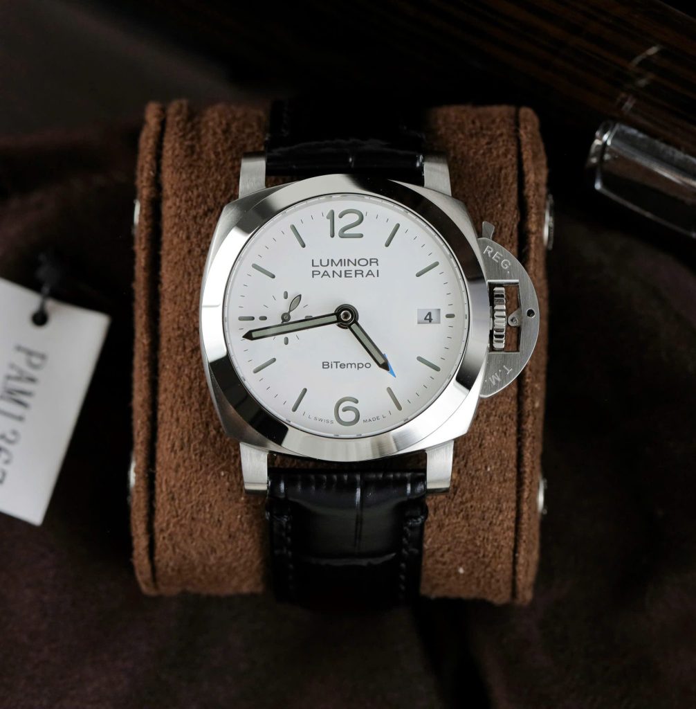 Panerai Luminor BiTempo PAM01367 Steel Model White Dial Black Alligator Leather Strap 44mm Replica Watches - 1-197