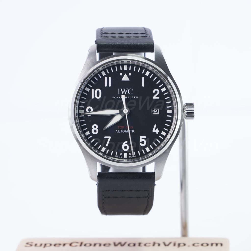 IWC Pilot's Watch Automatic TOP GUN Steel Model Black Dial Black Leather Strap 41mm Replica Watches - 1-198-scaled