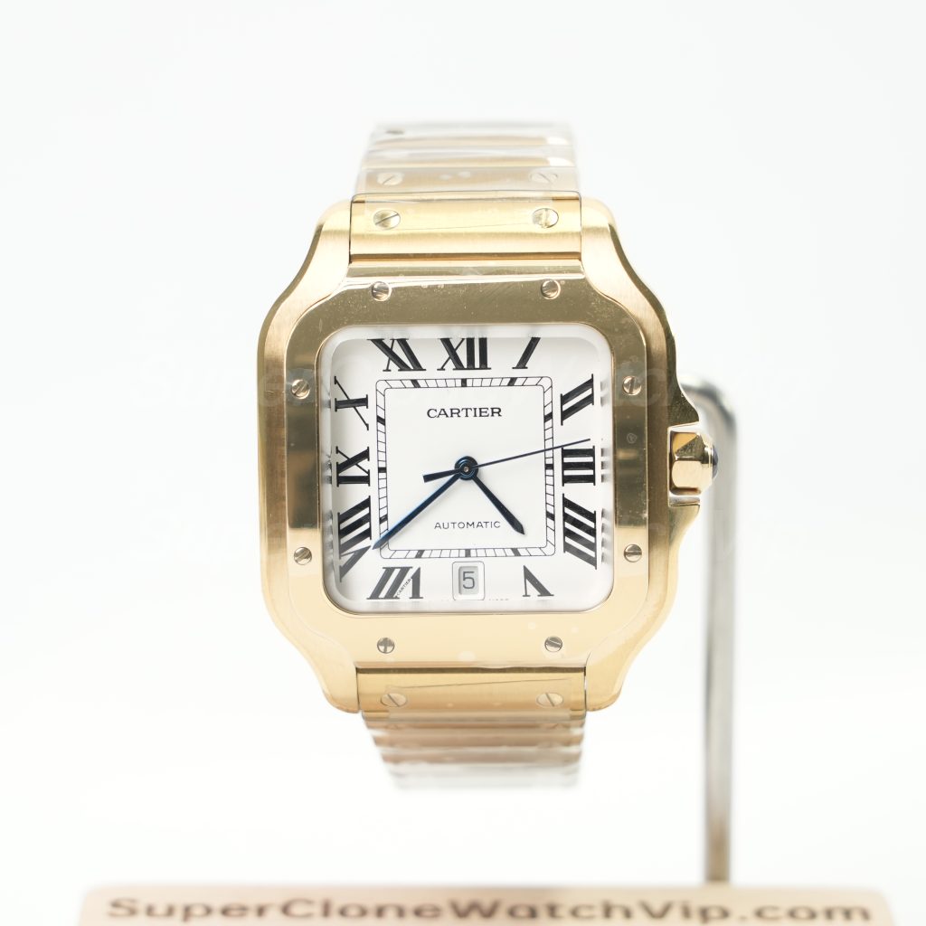 Cartier Santos de Cartier 18K Yellow Gold White Dial Gold Bracelet 39.8mm x 47.5mm Replica Watches - 1-210-scaled