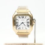 Cartier Santos de Cartier 18K Yellow Gold White Dial Gold Bracelet 39.8mm x 47.5mm Replica Watches - 1-210-scaled