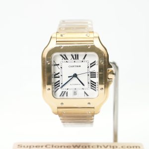 Cartier Santos de Cartier 18K Yellow Gold White Dial Gold Bracelet 39.8mm x 47.5mm Replica Watches - 1-210-scaled
