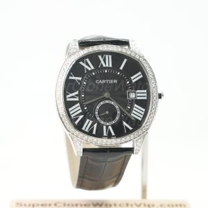 Cartier Drive de Cartier Steel Model Diamond Bezel Black Dial Black Alligator Leather Strap 40mm Replica Watches - 1-211-scaled