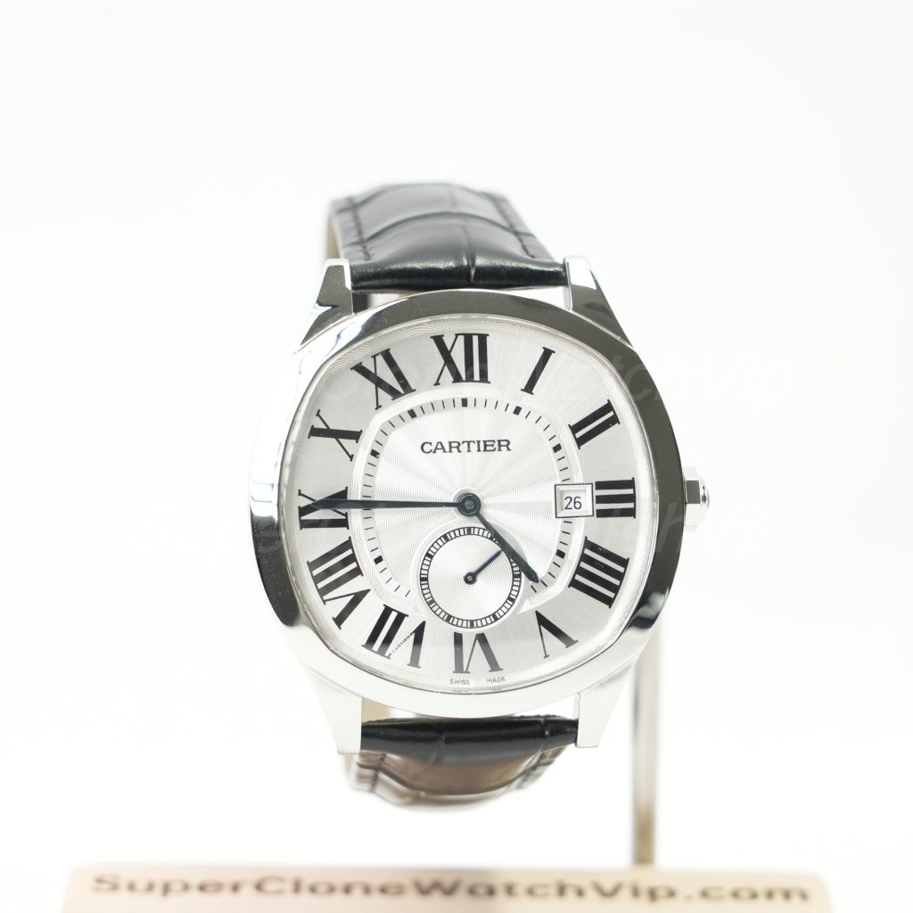 Cartier Drive de Cartier Steel Model Silver Dial Black Alligator Leather Strap 40mm Replica Watches - 1-214-scaled