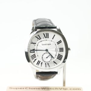Cartier Drive de Cartier Steel Model Silver Dial Black Alligator Leather Strap 40mm Replica Watches - 1-214-scaled