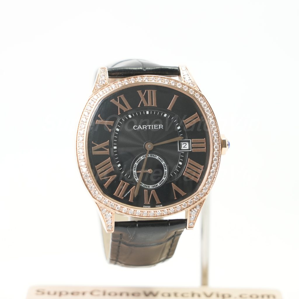 Cartier Drive de Cartier Rose Gold Diamond Bezel Black Dial Black Alligator Leather Strap 40mm Replica Watches - 1-216-scaled