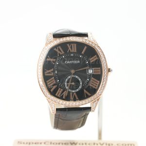 Cartier Drive de Cartier Rose Gold Diamond Bezel Black Dial Black Alligator Leather Strap 40mm Replica Watches - 1-216-scaled