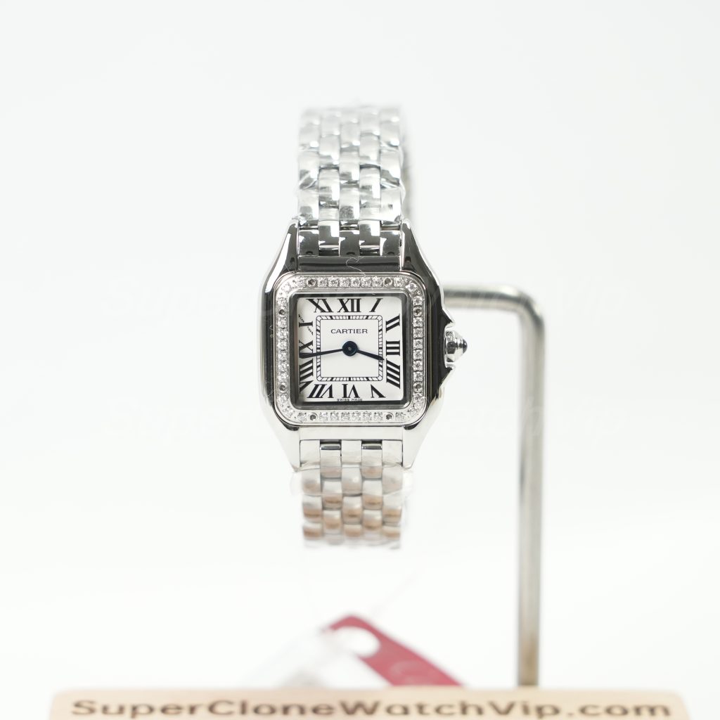 Cartier Panthère Steel Model Diamond Bezel White Dial Steel Bracelet 22x30mm Replica Watches - 1-218-scaled