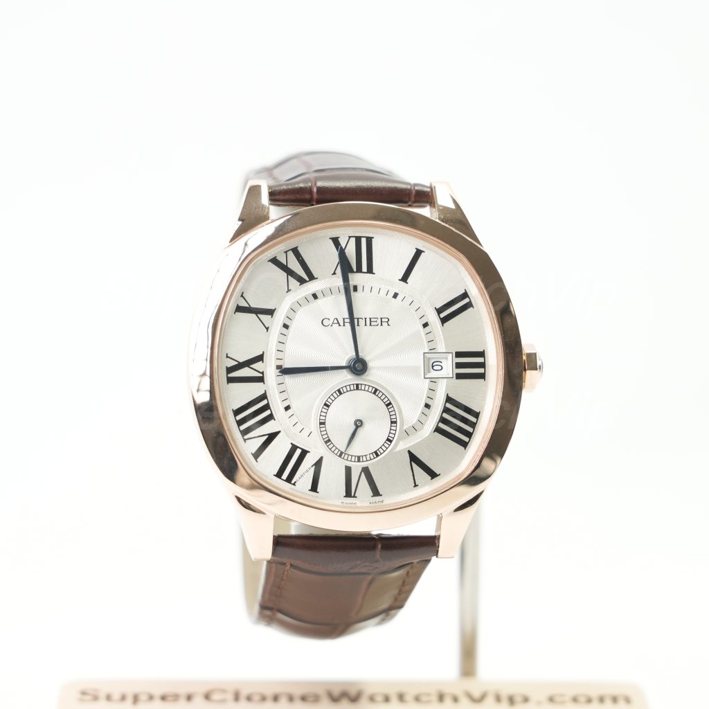 Cartier Drive de Cartier Rose Gold Silver Dial Brown Alligator Leather Strap 40mm Replica Watches - 1-219-scaled