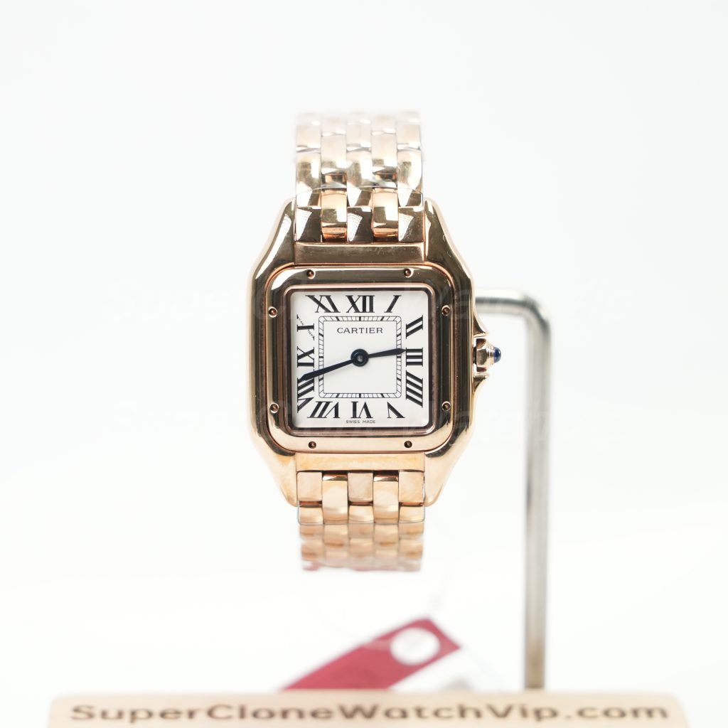 Cartier Panthère Rose Gold White Dial Rose Gold Bracelet 27x37mm Replica Watches - 1-220-scaled