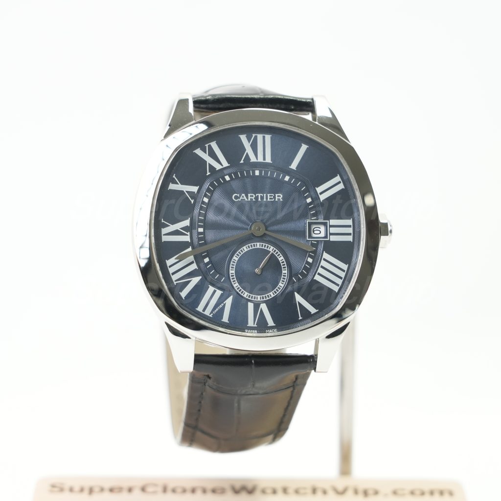 Cartier Drive de Cartier Steel Model Blue Dial Black Alligator Leather Strap 40mm Replica Watches - 1-223-scaled