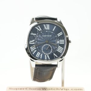 Cartier Drive de Cartier Steel Model Blue Dial Black Alligator Leather Strap 40mm Replica Watches - 1-223-scaled