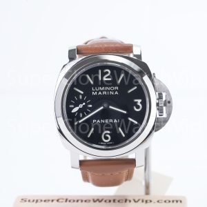 Panerai Luminor Marina PAM00111 Steel Black Dial Brown Leather Strap 44mm Replica Watches - 1-234-scaled