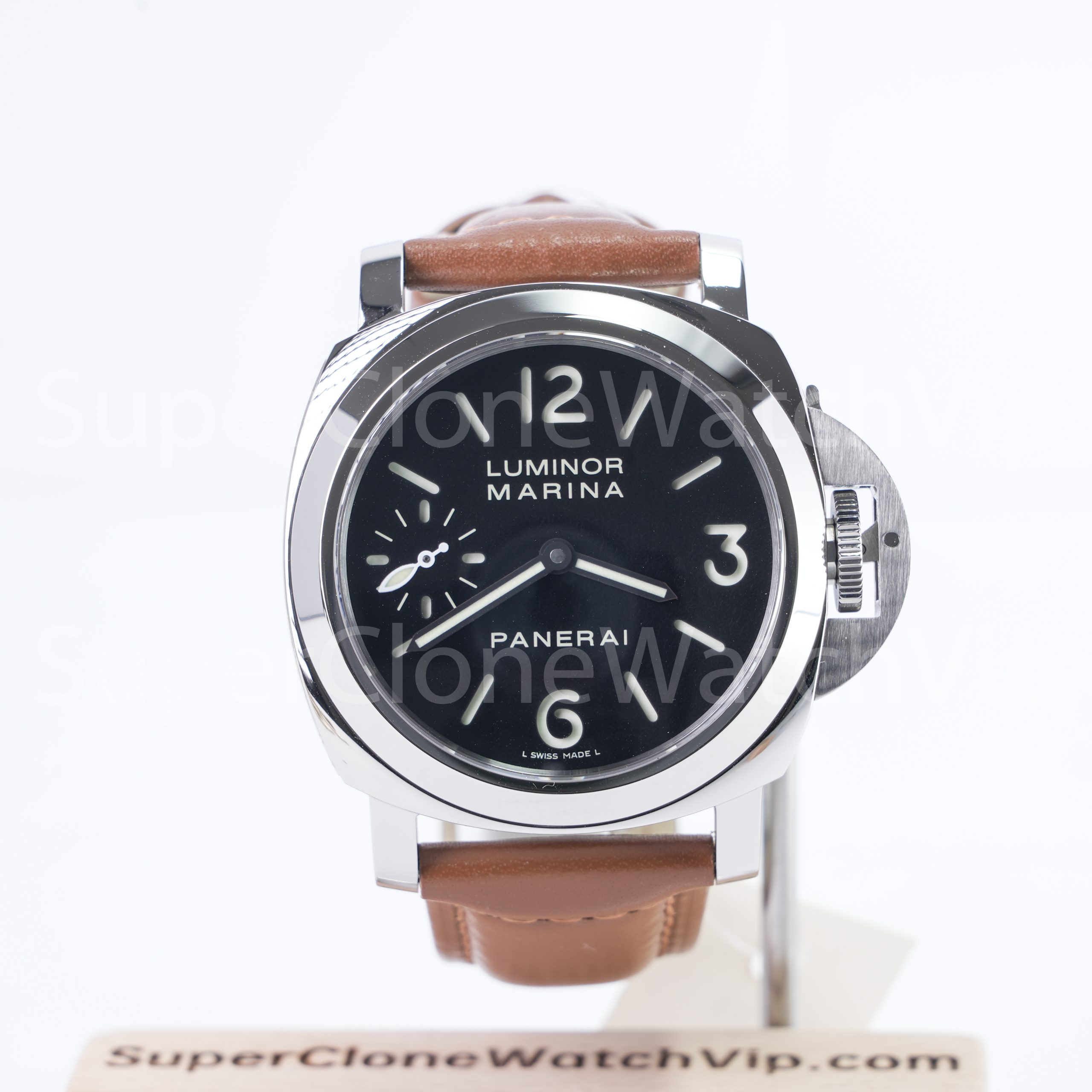 best panerai replica Luminor Marina PAM00111 black dial brown leather strap