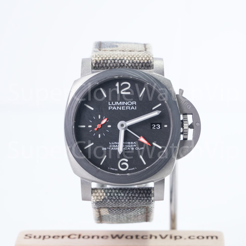 Panerai Luminor Luna Rossa GMT PAM01096 Titanium Scafotech Dial Carbotech Bezel Grey Fabric Strap 42mm Replica Watches - 1-239-scaled