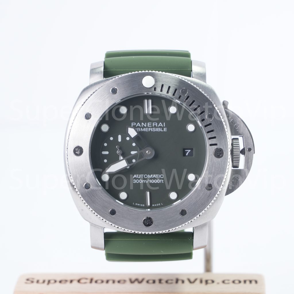 Panerai Submersible Verde Militare PAM01055 Steel Green Dial Green Rubber Strap 42mm Replica Watches - 1-243-scaled