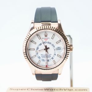 Rolex-Sky-Dweller-336235-White-Dial-Rose-Gold-Rubber-Strap-42mm Super Clone Watches Replica Watches - 1-255-scaled